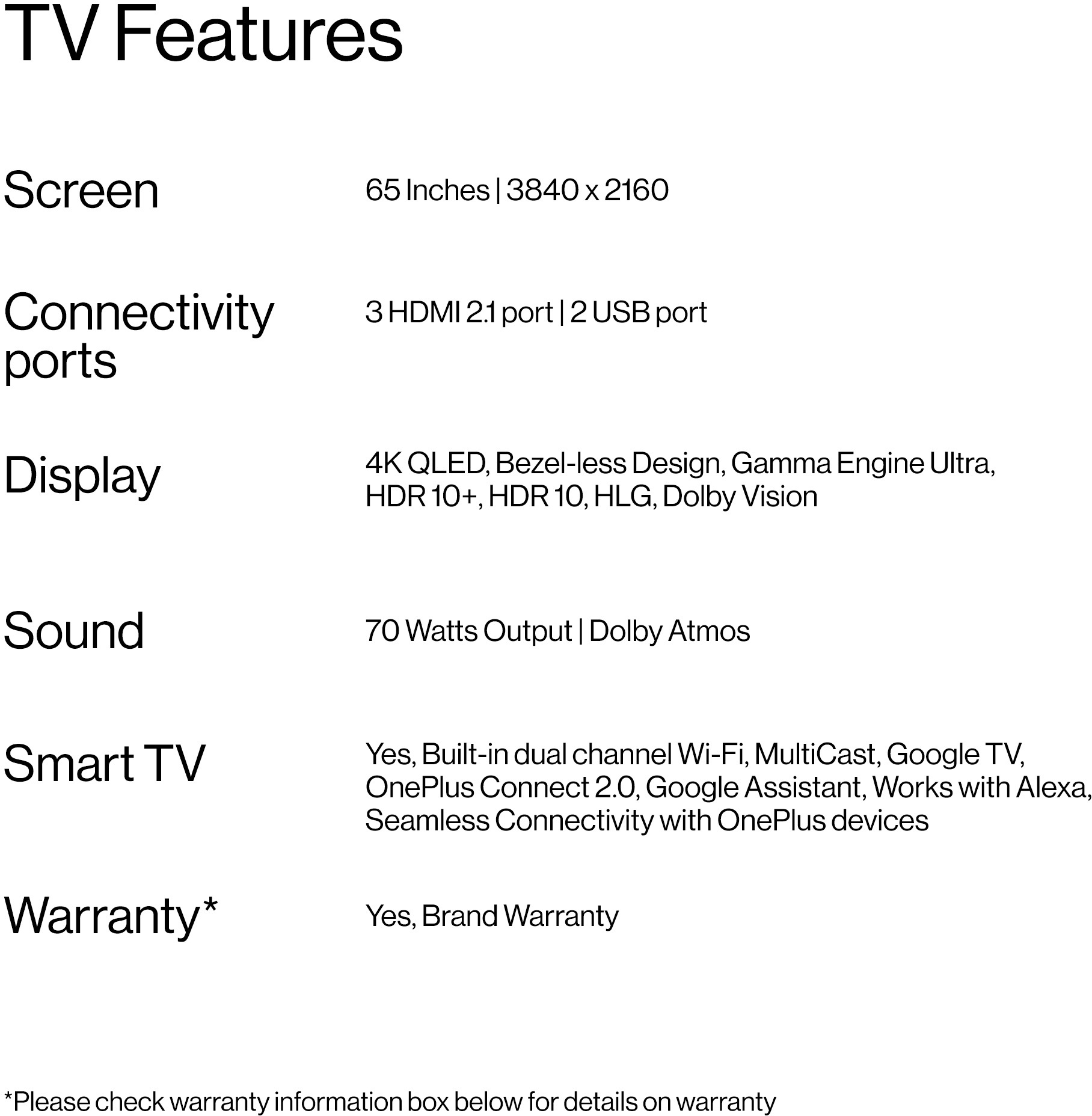 OnePlus Q2 Pro (65 inch) Ultra HD (4K) (65QE3A00) OnePlus Q2 Pro (65 inch) Ultra HD (4K) (65QE3A00)