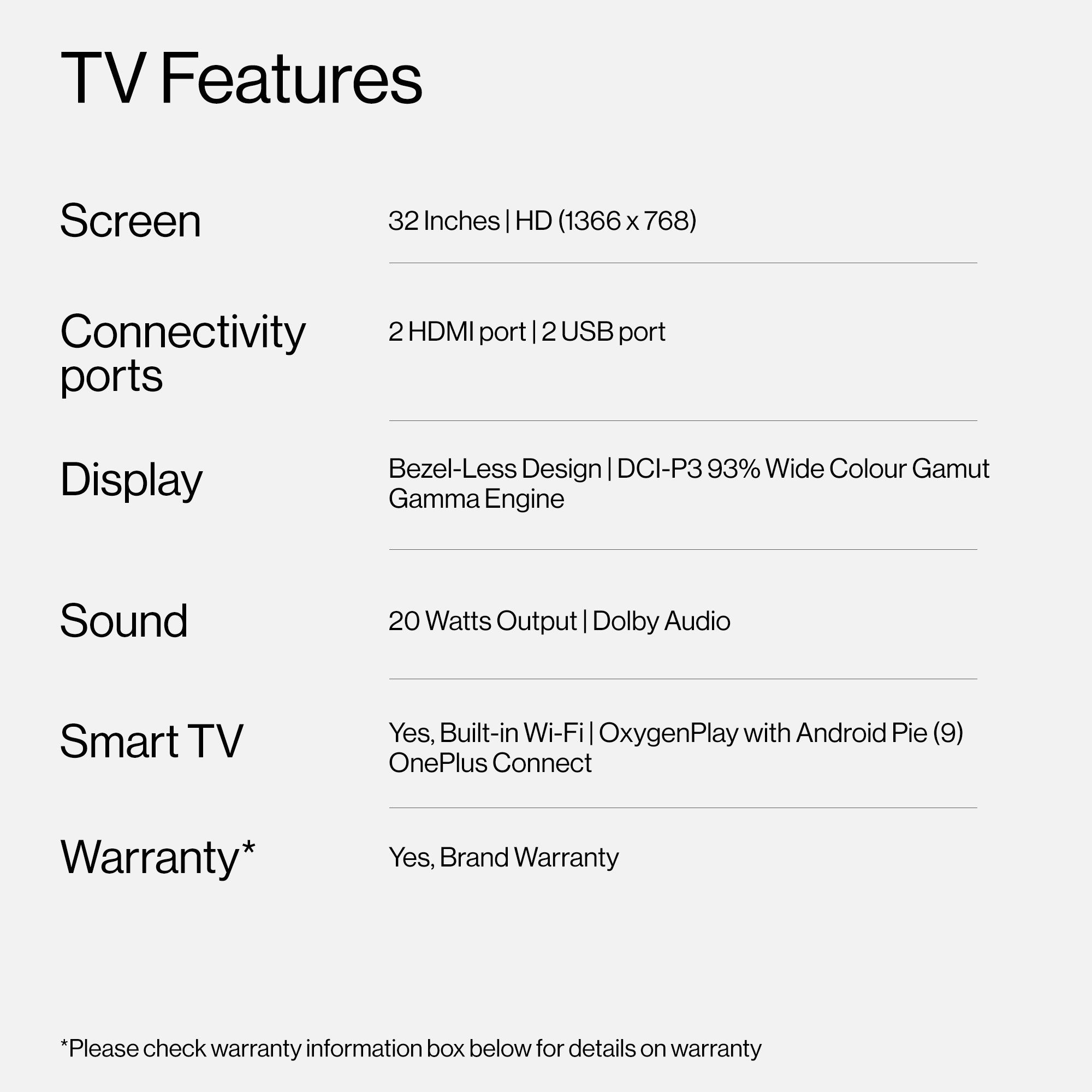 OnePlus Y1 (32 inch) HD ReadyLED (32HA0A00) OnePlus Y1 (32 inch) HD ReadyLED (32HA0A00)
