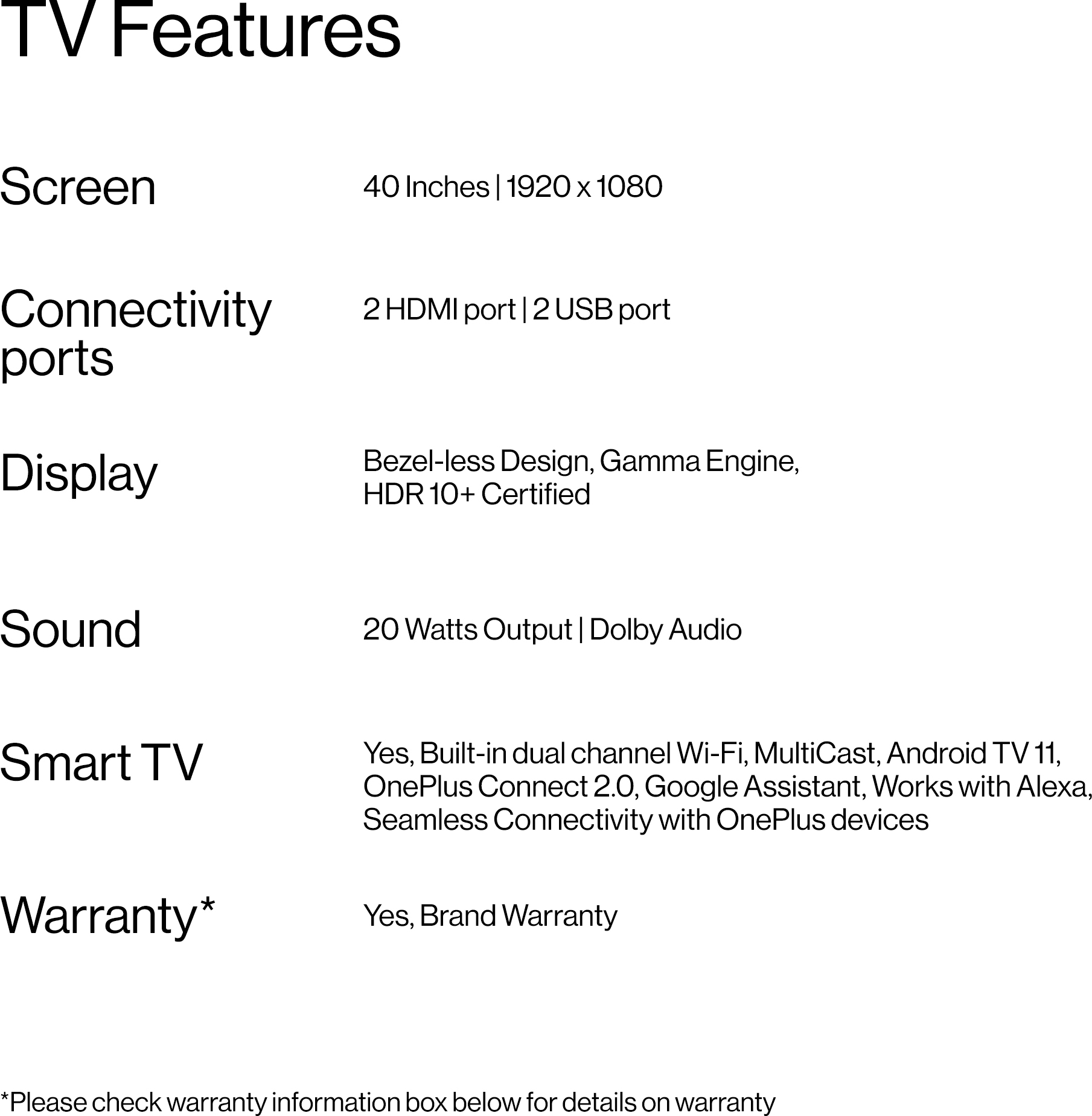 OnePlus Y1S (40 inch) Full HDLED (40FA1A00) OnePlus Y1S (40 inch) Full HDLED (40FA1A00)