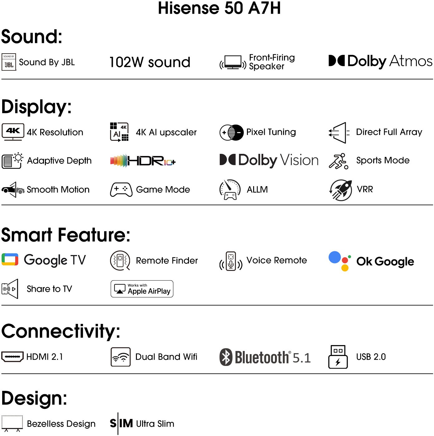 Hisense (50 inch) Ultra HD (4K)VA Panel (50A7H) Hisense (50 inch) Ultra HD (4K)VA Panel (50A7H)