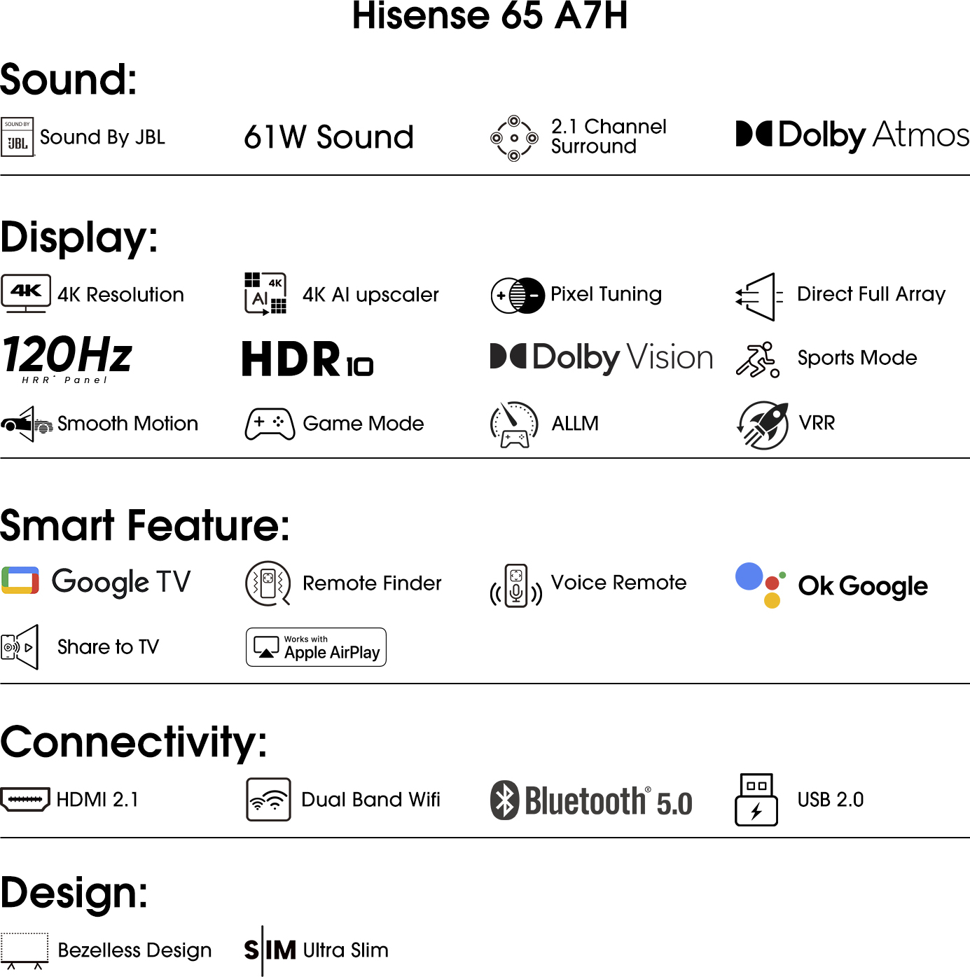 Hisense (55 inch) Ultra HD (4K)VA High Contrast Panel (55A7K) Hisense (55 inch) Ultra HD (4K)VA High Contrast Panel (55A7K)