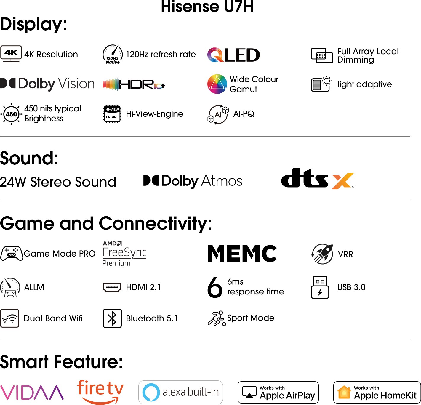 Hisense (55 inch) Ultra HD (4K) (55U7H) Hisense (55 inch) Ultra HD (4K) (55U7H)