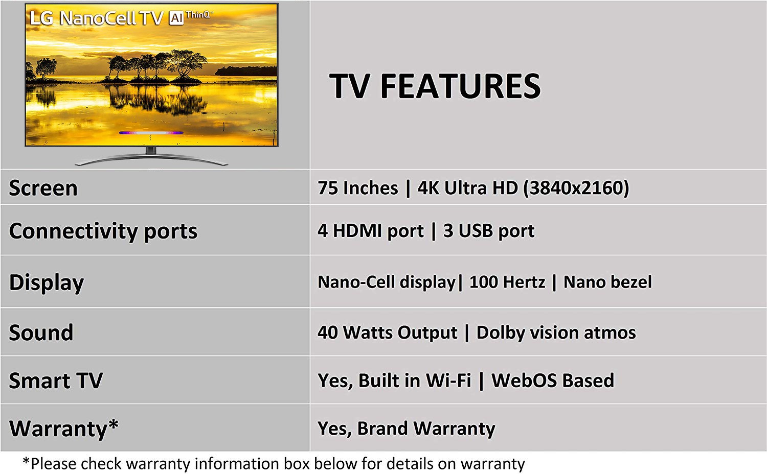 LG  Nanocell (75 inch) Ultra HD (4K) (75SM9400PTA)