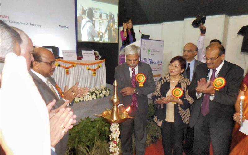 Industry leaders during the inauguration ceremony of the Indiapack expo on 8 October. The showground covered 10000 sq/mt and featured around 200 exhibitors with the special pavilions by Telangana and Andhra Pradesh and attracted buyers from 10 countries
