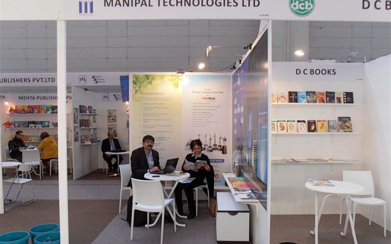 A cross-section of stands at the pavilion.Manipal Technologies’ stand is seen in the foreground. Manipal were the print partners to PrintWeek India's Book Special which was distributed at the Fair.