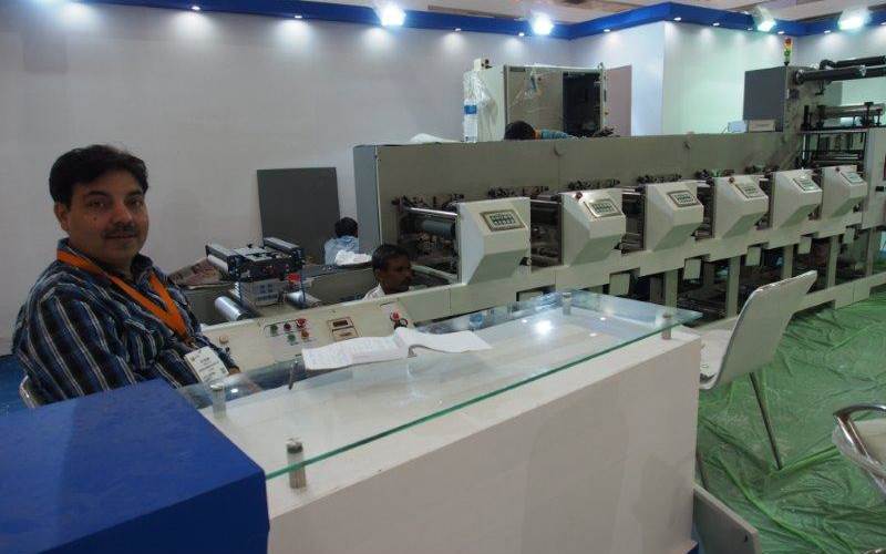 Jatinder Julka of Alliance Printech at the stall. While Alliance's new series Novaflex flexo label press is being set-up in the background