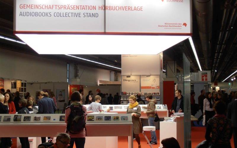 The audiobook collective stand at the Fair, displaying the current audiobook releases in Germany and rest of Europe.