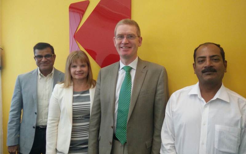 Team Kodak planning the customer knowledge strategy at the Kodak booth during Labelexpo in November