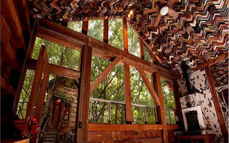 A repurposed house made by Dan Philips an architect in Texas. All the materials including the fan are recycled materials which were repurposed to build this house.