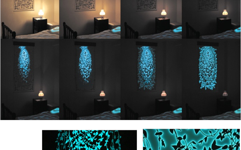 Designed by Rachel Wingfield, Digital Dawn is a luminous textile that responds to environmental stimuli. Digital Dawn functions as a traditional window blind with a reactive surface growing in luminosity in response to its surroundings.