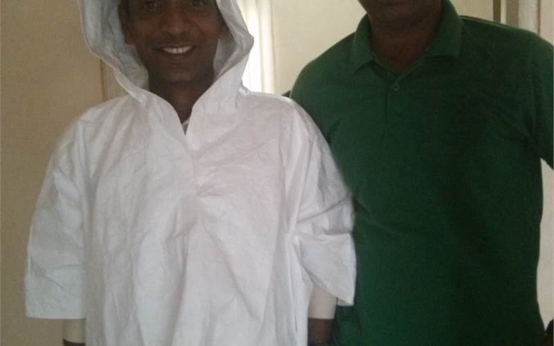 The Tyvek man in a Tyvek raincoat. TES Packaging in Hyderabad