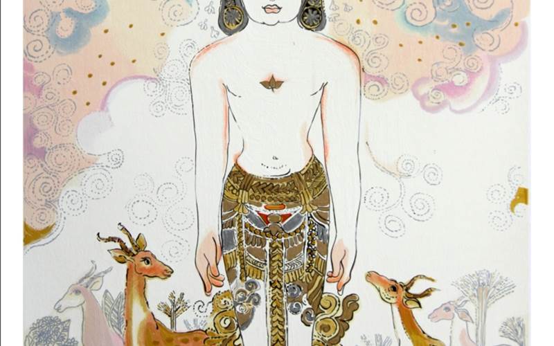 Ravindra Salve: Shantinath BhagwanSilk Screen Serigraph on Paper, 32x25inch, 2014
The challenge:Each and every part of the print required different skill to handle it. The most important part, the balance of whiteness in the background.The process:Once the colours were applied, it was then that the white layer was printed. The golden dots are given an embossed effectTech-specs:There are over 41 tones of colours /screens. The paper used is Natural Evolution 280gsm. Mesh: 80, 100 & 140s. In 45 days 500 editions were created