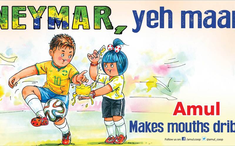 Football crazy Brasil have their hopes pinned on the nimble footed Neymar. So far its been a bit of hit and miss. Amul aptly capture every Brasilian's emotion.