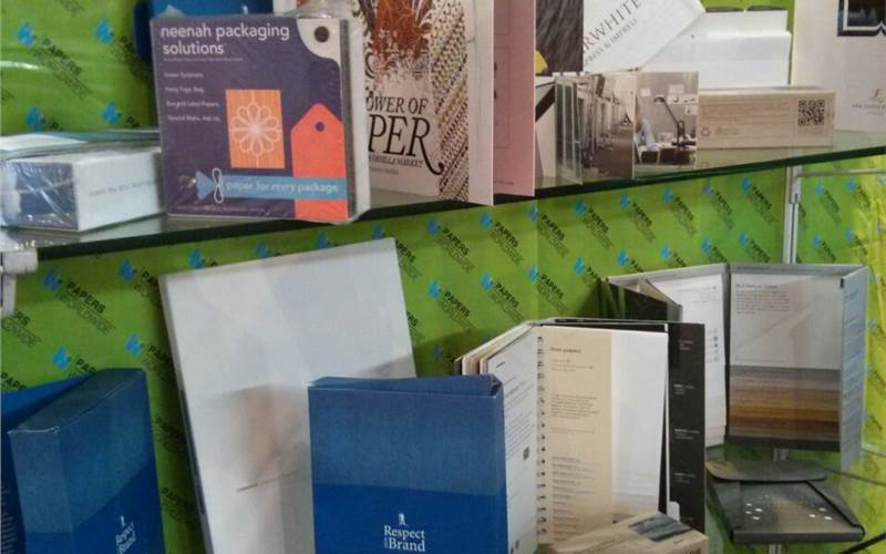 Print samples on display by Neenah, a specialty paper brand