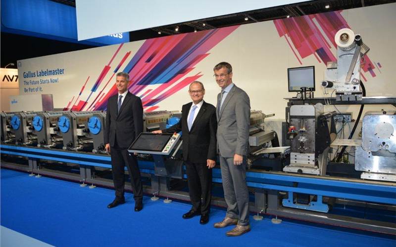 Bachstein, Rüesch Ferdinand of Gallus, and Plenz unveiling the Labelmaster press