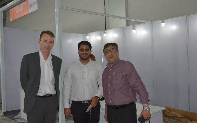 (l-r) Steen Rasmussen of Tresu, Kunal Gandhi and Arun Gandhi of Capital Graphic Supplies (H-1) are gearing up to showcase Tresu Flexiprint supply systems and chambered doctor blades