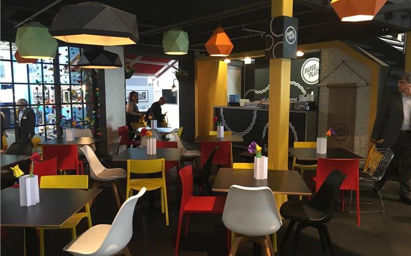 The Kodak cafe with paper products where one can discuss Kodak Drupa product launches that include the NexPress ZX3900 and ZX3300 digital production colour presses, NexPress Opaque White Dry Ink and the Flexcel NX System '16, an integrated flexo plate production system including workflow, plates and imager