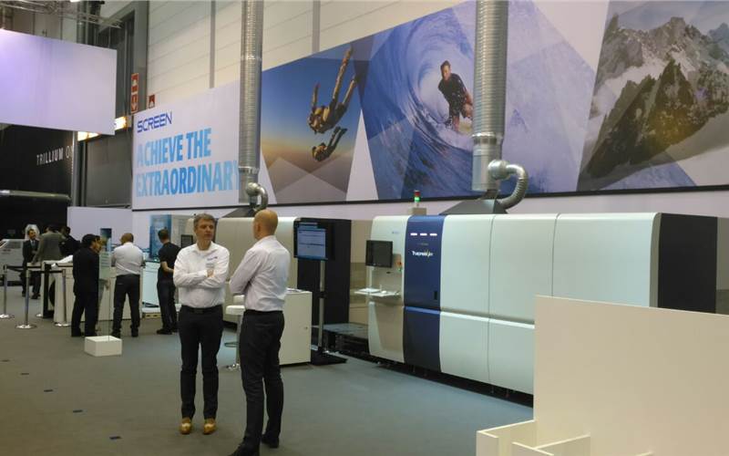 The highlight of the Screen stand was the Truepress Jet520HD web-fed inkjet press