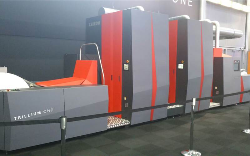 Xeikon kit, Trillium One, a four-colour continuous feed liquid toner printing press aimed at commercial print market . The Trillium One has a print width of 19.7inch (500mm), prints at 60m/min