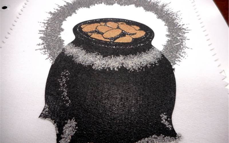 The metallic print plus the glitter created can be seen in the image