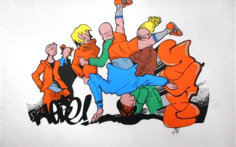 Cold peel plastisol print effect uses nine colours
          Printing process: Multitran XM452 colour is printed on transfer paper and heat set at 90-110 degree celcius for 15 seconds. The cycle is repeated for all the colours