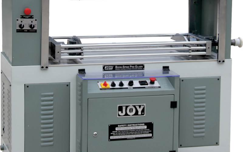 The picture here is the Book Spine Pre-gluer, one of the four new kit that Joy D-zign will be showcase casing at Hall/Stall: 1/21.  These are joint forming press online (H), joint forming press online (V), booklet three side trimmer, and Baling press