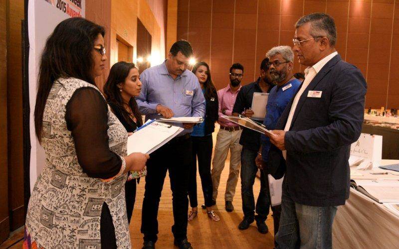 Jury members of Group D being briefed by Tanvi Parekh, online editor of PrintWeek India. They judged the following categories: Fine Art, Industrial Product, Innovative, Wide-Format Printer