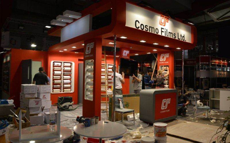 Cosmo Film’s stand being set up. This Indian manufacture will showcase BOPP, coated and thermal laminating films