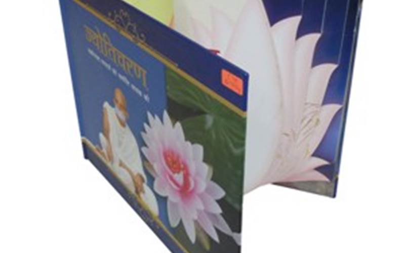 SHREE PRINTWELL OFFSET Length of run: 5000Art: CMYKPre-Press: Kodak Prinergy Evolution 6.1Press: Heidelberg CD102 (four-colour plus coater)Post-Press: Specialised die-cutting and gold foiling Paper: Art paperSpecial feature: Die-cut in lotus shape