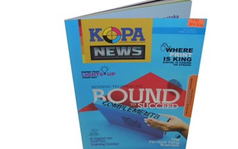 VISHWAKALA PRINTERS | KOPA News Length of run: 700Pre-Press: Apogee workflow and Kodak Trendsetter 400 systemPress: Heidelberg XL 75 and Heidelberg SX 52 (four-colour plus online coating with IR dryer)Post-Press: Velvet lamination for cover, spot UV and gold foilingPaper: 300gsm gloss art board for cover and 130gsm gloss art paper for the inner pages
