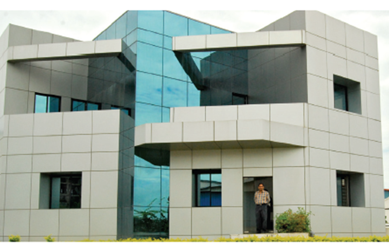 PrintWeek India Small Company of the Year 2010 - Vyoma Graphics. The 10,000 sq/ft unit is a fine example of a single-tier, pillarless unit which houses all operations under one roof. There are 25 windows that enhance cross-ventilation. The press flooring has an epoxy coating, which renders it dust proof. Landscaping ensures a clean-green environment and a spot for its team of 50 workers to unwind during breaks