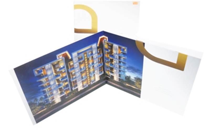 PRATIROOP MUDRAN | Aureate brochureLength of run: 1000Design: Brochure inclusive of french fold silp caseArt: CMYKPre-Press: Kodak Prinergy Evo workflow and plate production on the Kodak TrendsetterPress: Komori Lithrone S32 (six colour with inline coater)Post-Press: Online aqueous varnish, raised UV on logo on cover and slip case, back-to-back pasting on all pages, and one french foldPaper: Fine Rendezvous WhiteSpecial Feature: Lay-flat brochure with back-to-back pasting and a french fold