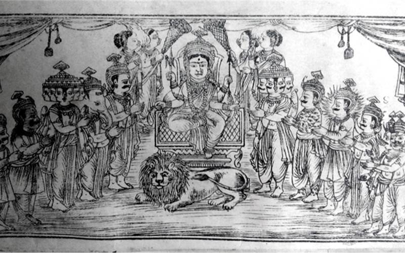 Frontispiece of an early play script: Sudarshan Charitra, 1881