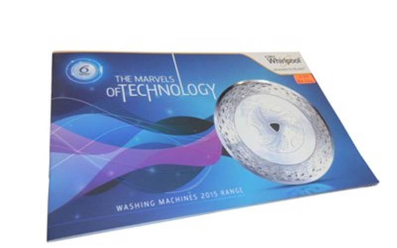 INFINITY ADVERTISING | Whirlpool - the marvel of technologyLength of run: 1,00,000Pre-Press: Kodak CTP plate processor and EFI software for colour managementPress: Komori Lithrone (25x37 - four colour with auto plate changer)Post-Press: Centre stapled, and super embossed UV on coverPaper: 170gsm matt art for inside pages and 220gsm matt art for the cover