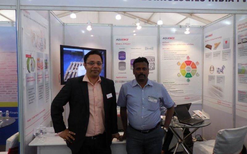 Henkel team. The company showcased Airfoam, Henkel’s trademark product, for the paper industry. It is a two component glue which foams when mixed together giving a number of benefits in terms of stronger bonding, quick setting, better lay-flat and fast drying. It is the best cost in use adhesive which will be available in the market