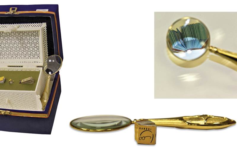PrintWeek India Screen Printer of the Year 2011 - Eshwara Screens. Eswara sent in three miniature books of Mahatma Gandhi’s biography. The three were sized 5x5mm consisting 144 pages; 11x13mm with 124 pages; 10x12mm with 168 pages; and a 19-page palm leaf book in 24x8.5mm size, which amazed the judges