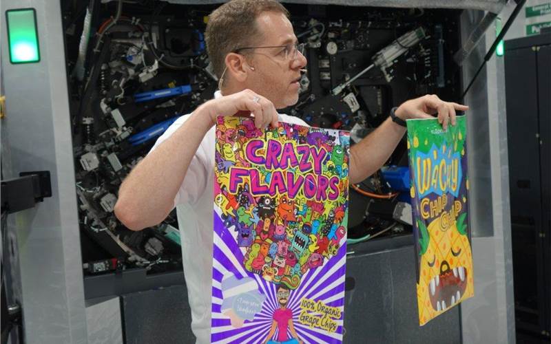 The highlight at the HP facility is a peek into the new generation of inks for the HP Indigo 10000, 20000 and 30000 digital presses. Here Eitan demonstrating the applications of HP 20000